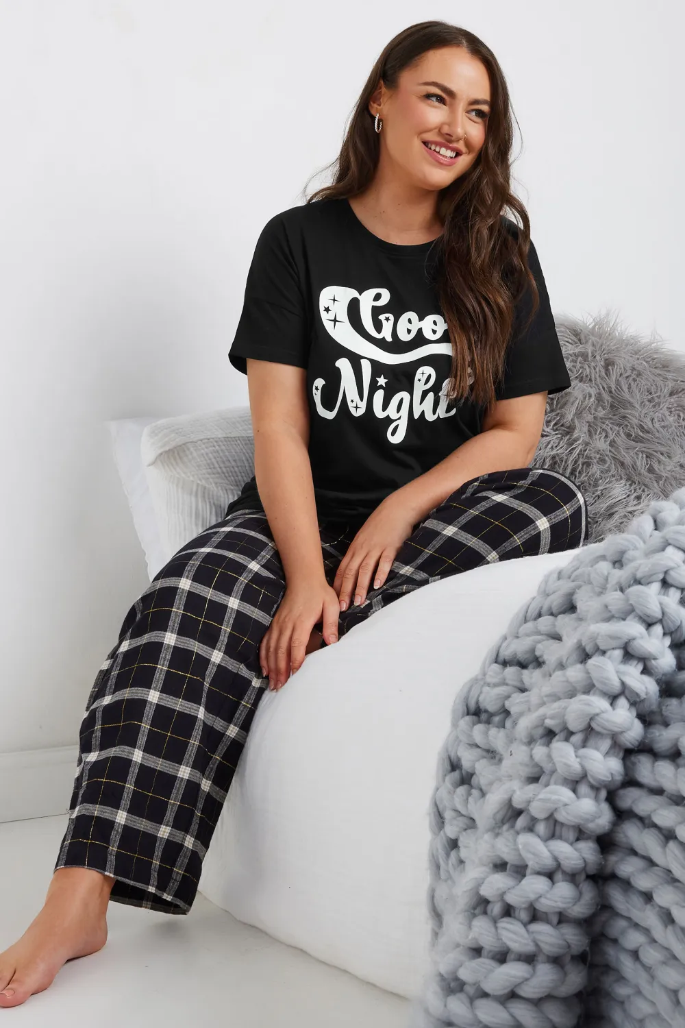 YOURS Curve Black 'Good Night' Slogan Pyjama Top