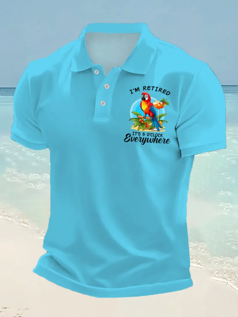 Men's I‘m Retired It‘s 5 O'clock Somewhere Parrot Print Casual Top