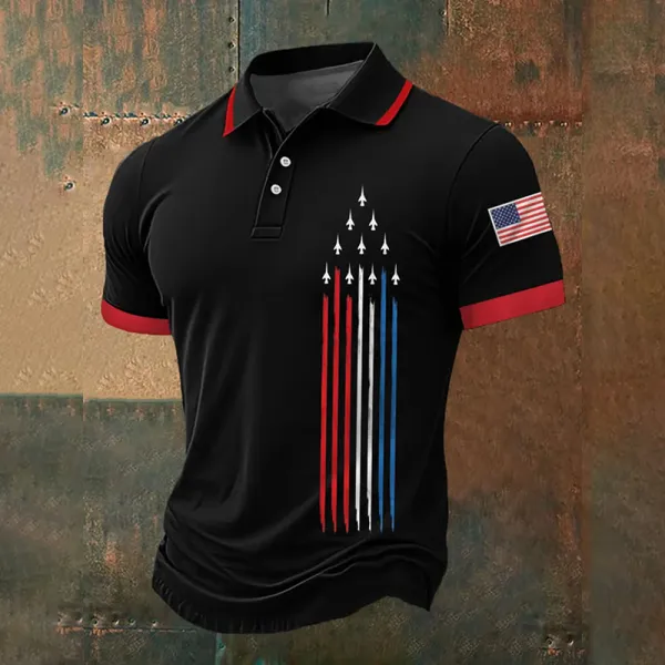 Men's Retro Independence Day Flag Print Polo Shirt