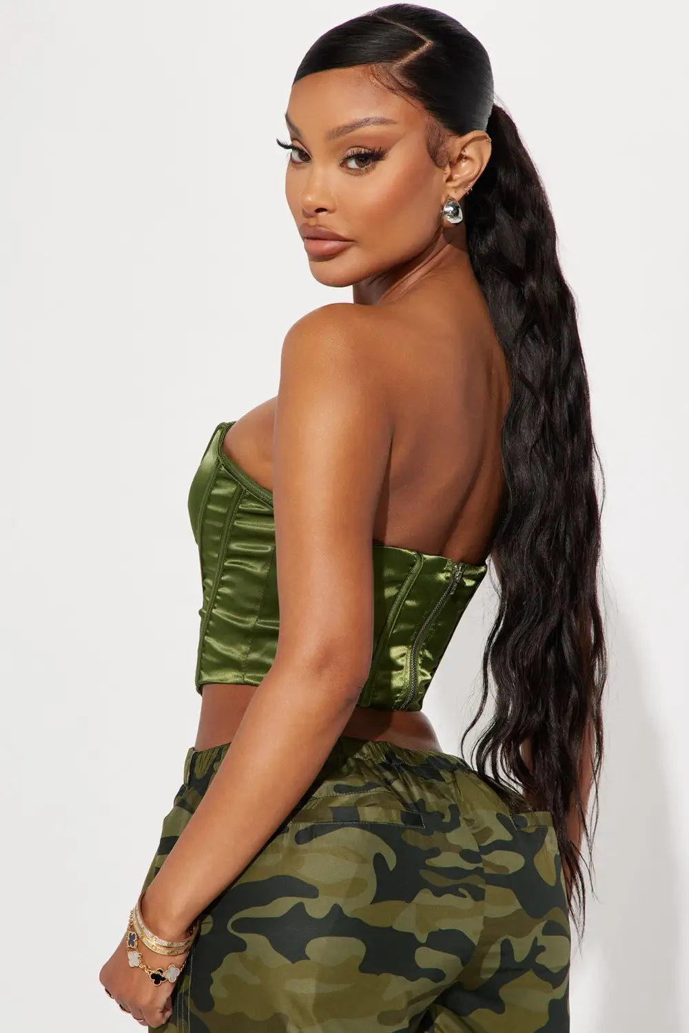 Happily Ever After Satin Corset Top - Olive