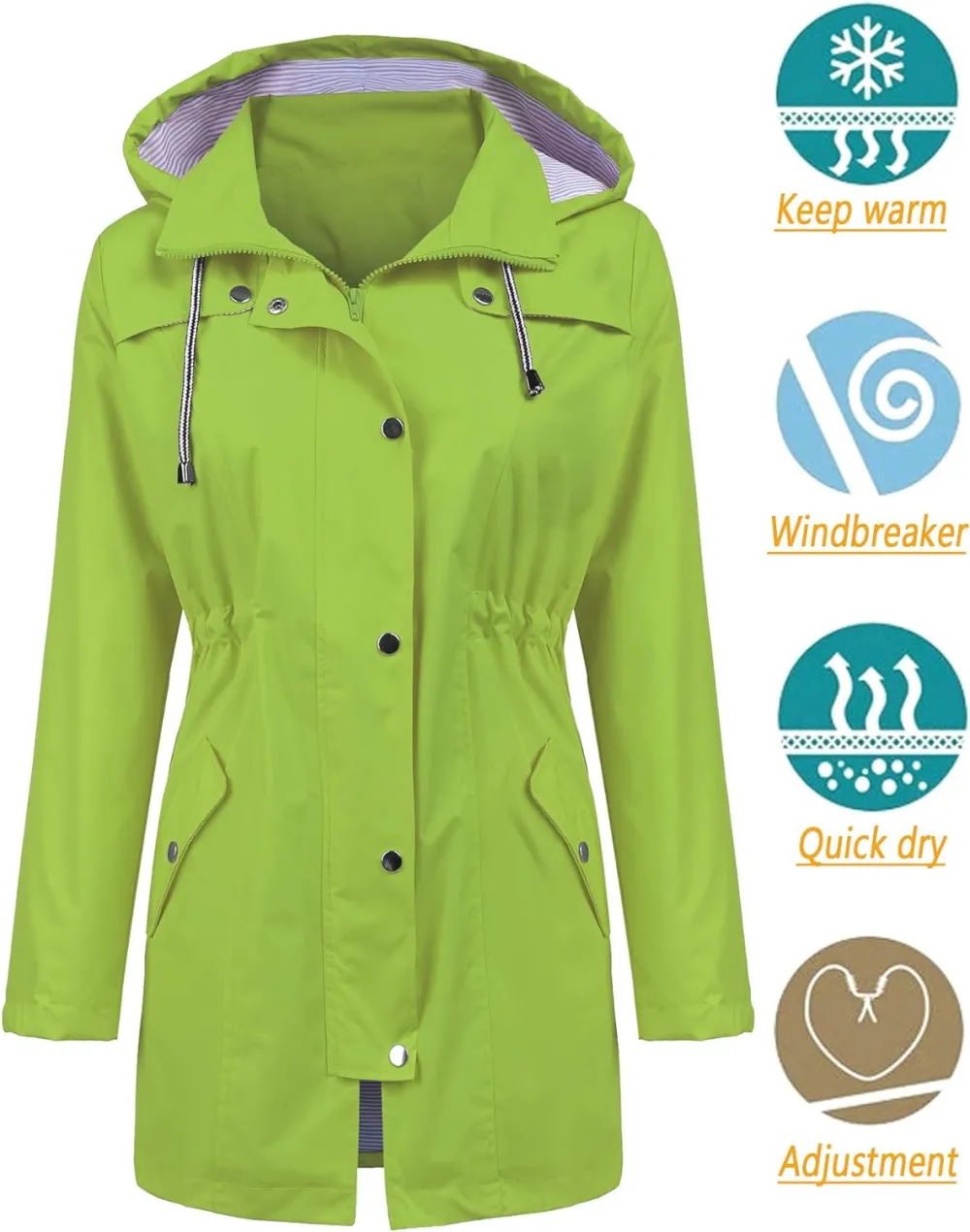 LOMON Raincoat Women Waterproof Long Hooded Trench Coats Lined Windbreaker Travel Jacket S-XXL