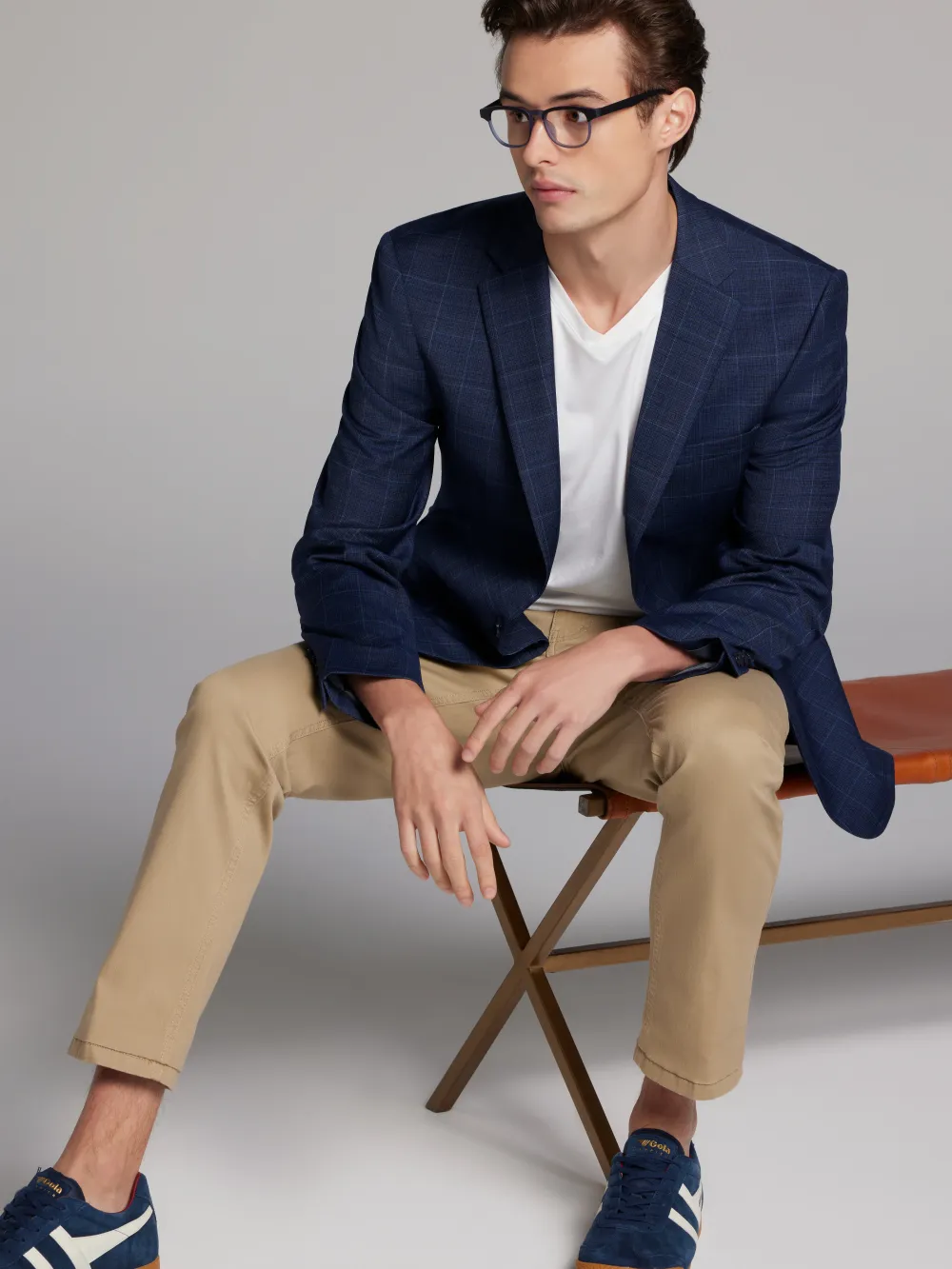 Calvin Klein Slim Fit Wool Blend Windowpane Suit Jacket