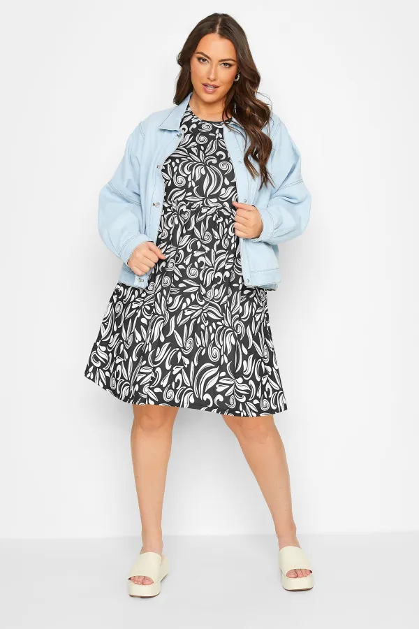 YOURS Curve Black Abstract Print Smock Tunic Dress