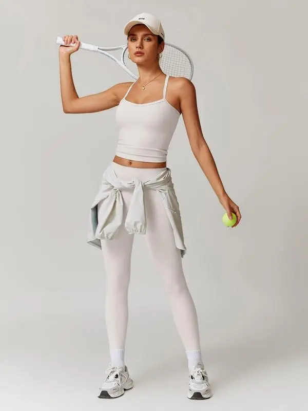 Women's Solid Cut Out Backless Cami Top & High Waist Leggings Tracksuit Set