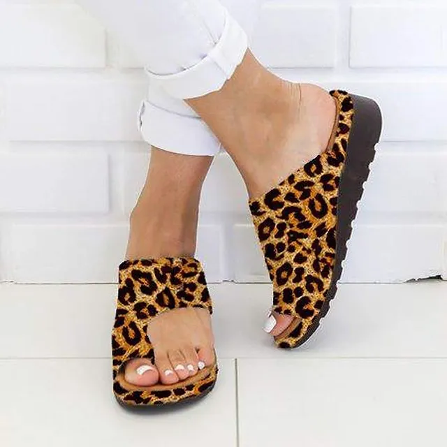 Women's Sandals Flat Sandals Orthopedic Sandals Bunion Sandals Outdoor Slippers Outdoor Daily Beach Summer Flat Heel Open Toe Casual Minimalism PU Leather Faux Leather Loafer Solid Color Leopard