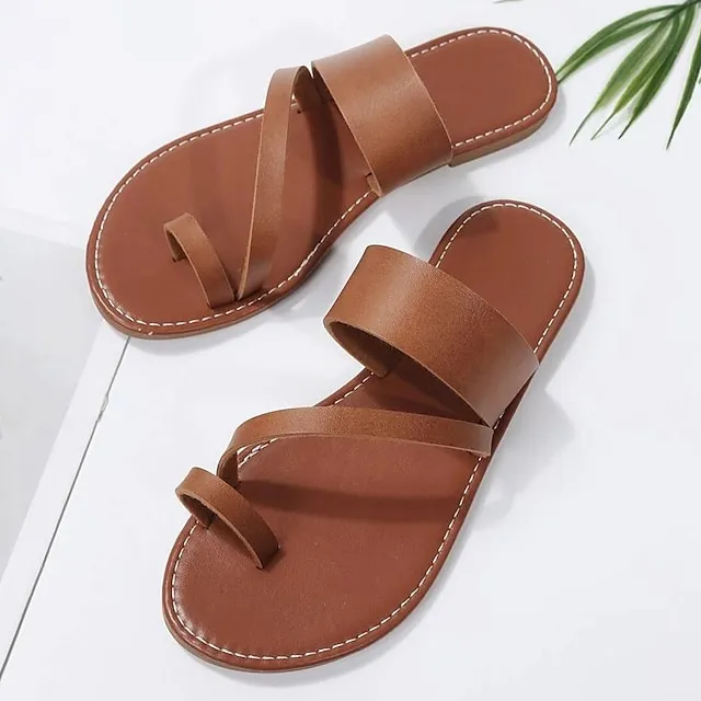 Women's Sandals Flat Sandals Orthopedic Sandals Bunion Sandals Outdoor Daily Beach Summer Flat Heel Round Toe Open Toe Classic Minimalism Walking Shoes Synthetics Loafer Solid Colored Black Red Brown