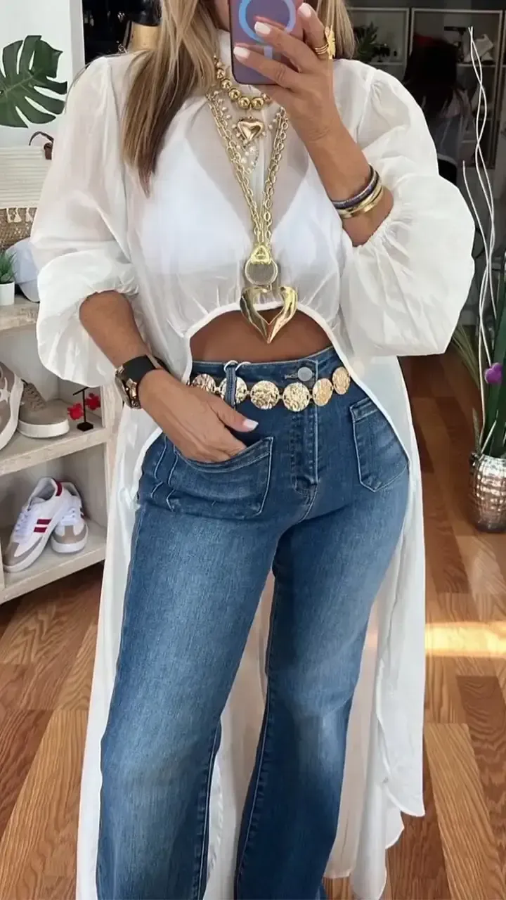 Women's Round Neck Short Front and Long Back Casual Top