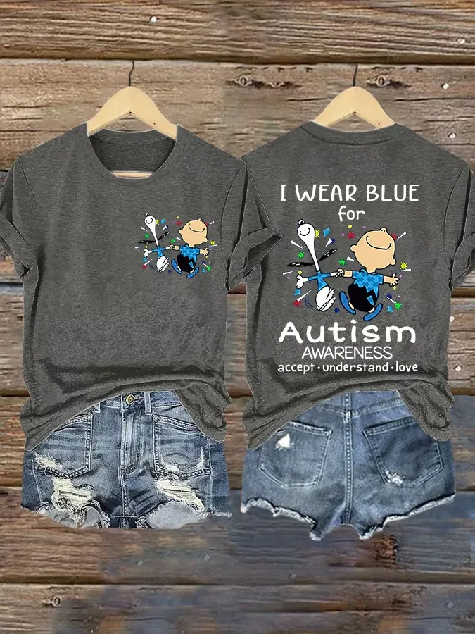 Women'S T-Shirt Vintage Women'S T-Shirt Autism Awareness I Wear Autism Acceptance Understanding Love Printed T-Shirt