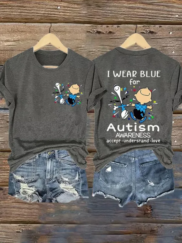 Women'S T-Shirt Vintage Women'S T-Shirt Autism Awareness I Wear Autism Acceptance Understanding Love Printed T-Shirt