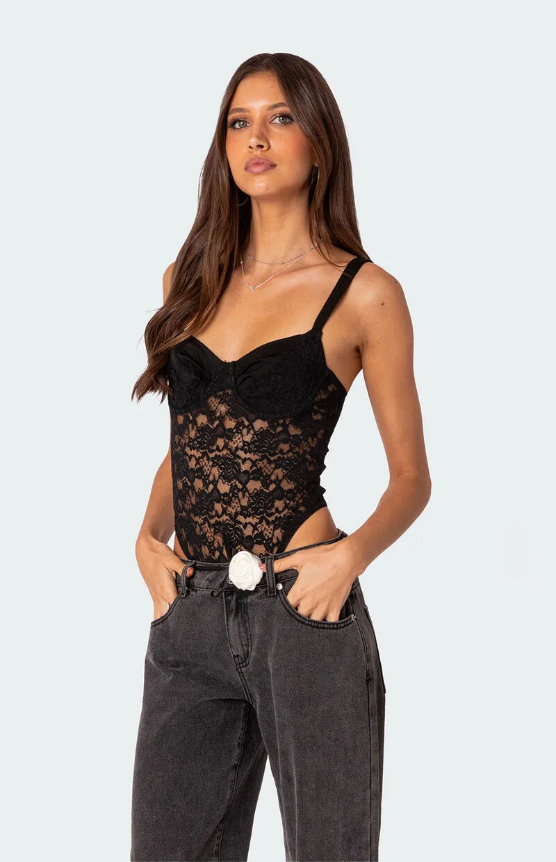 Edikted Lace & Satin Cupped Bodysuit