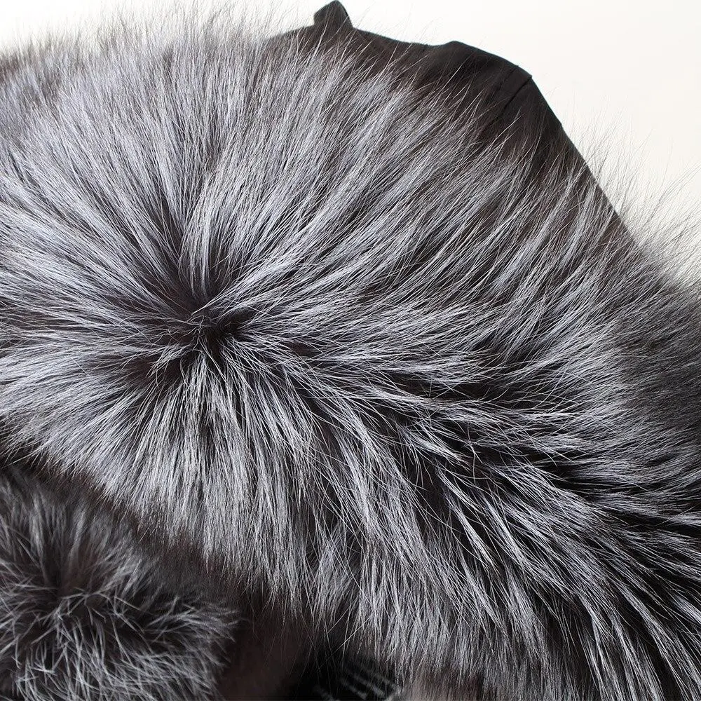 Women's Parka Fox Fur Coats Real Fur Winter Long Black Park Cotton Thick Warm