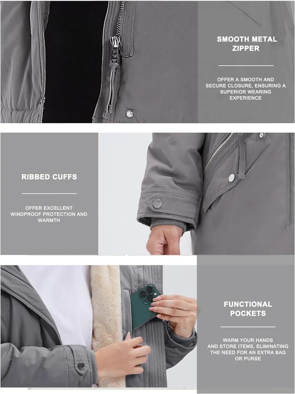 Women's Winter Coats Fleece Lined Parka Jacket Hooded Long Winter Warm Parka Coat with Pockets