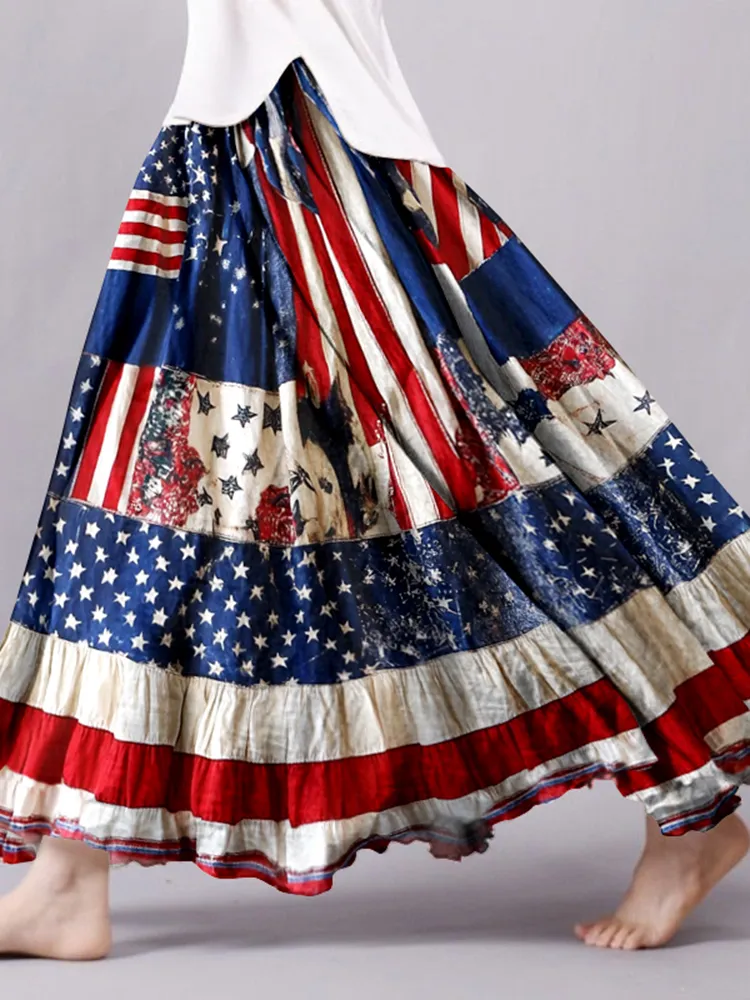 Women's Vintage Independence Day Geometric Patchwork Skirt