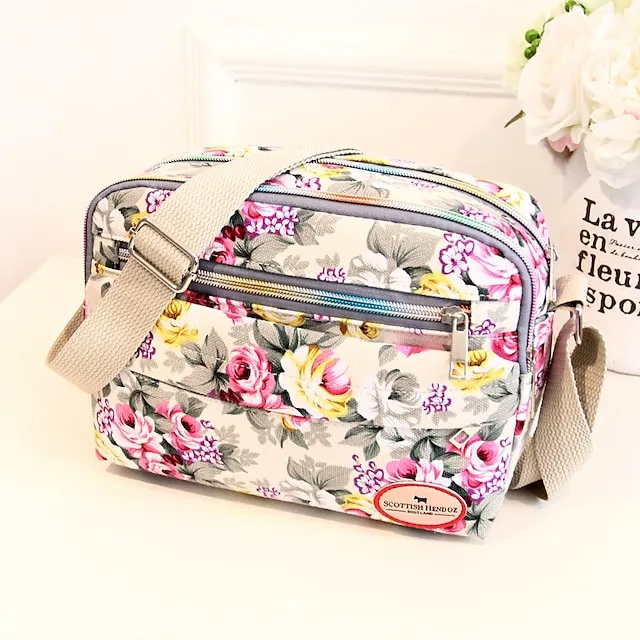 Women's Crossbody Bag Shoulder Bag Hobo Bag Canvas Shopping Daily Zipper Flower Large Capacity Foldable Lightweight Flower Black Red Blue