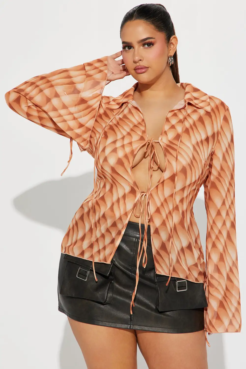 Free For Brunch Blouse Top - Orange/combo