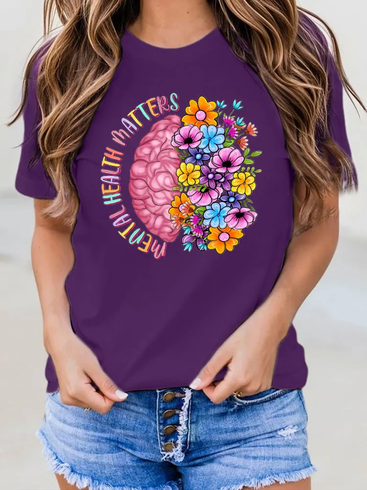 Women'S Round-Neck T-Shirt Mental Health Matters Prints