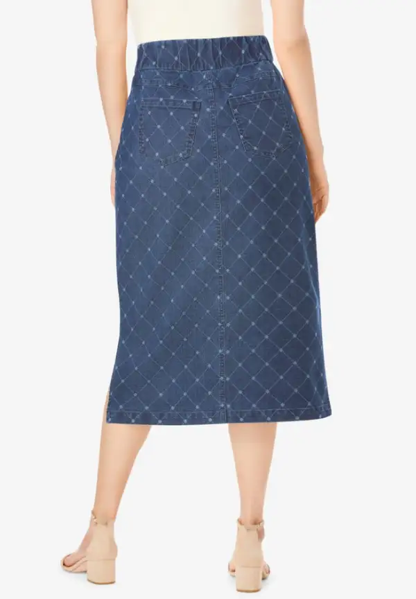 Comfort Waist Stretch Denim Midi Skirt