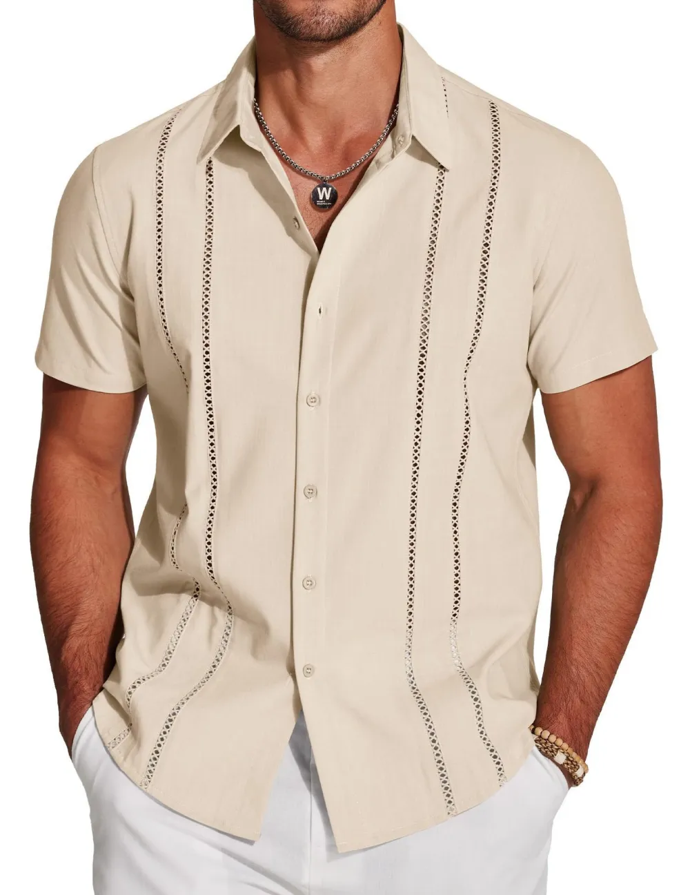 🔥Men's Cuba Guayabera Exquisite Hollow Embroidered Button Front Shirt