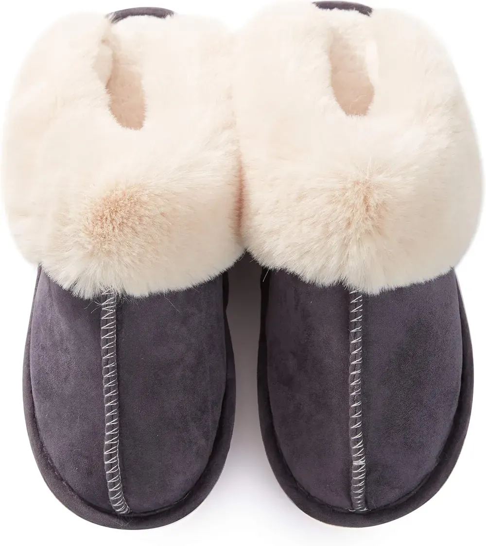 Womens Slipper with Memory Foam Fluffy Soft Warm Slip On House Slippers Anti-Skid Cozy Plush for Indoor Outdoor