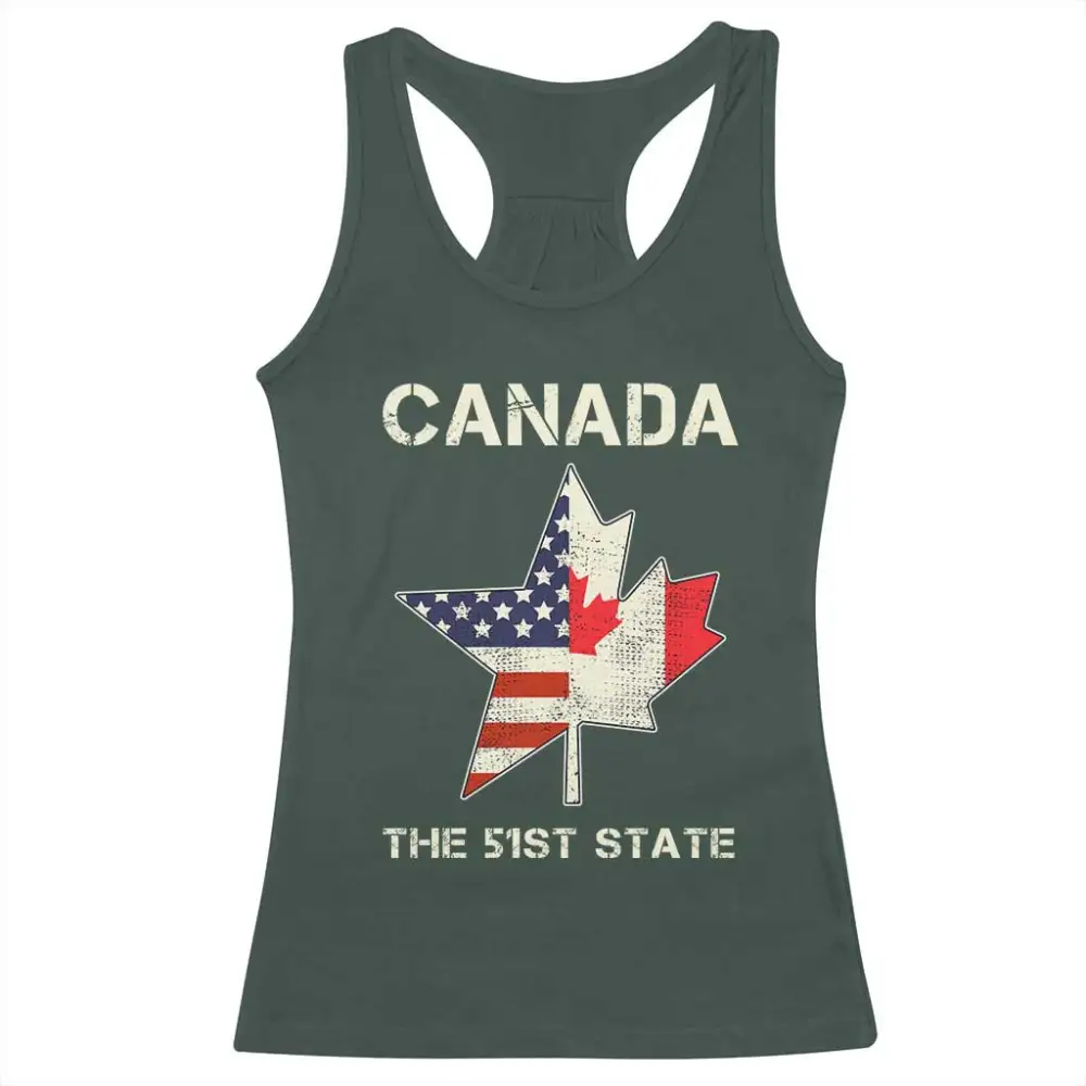 Canada The 51st State Racerback Tank Top Maple Canadian American Flag TS09
