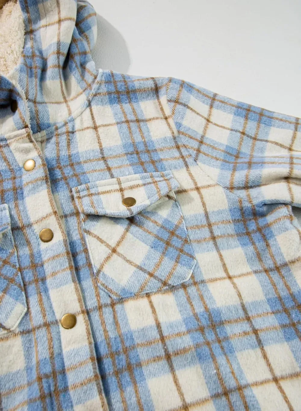 Womens Plaid Shacket Jacket Long Sleeve Button Down Fleece Hooded Jackets Warm Coat