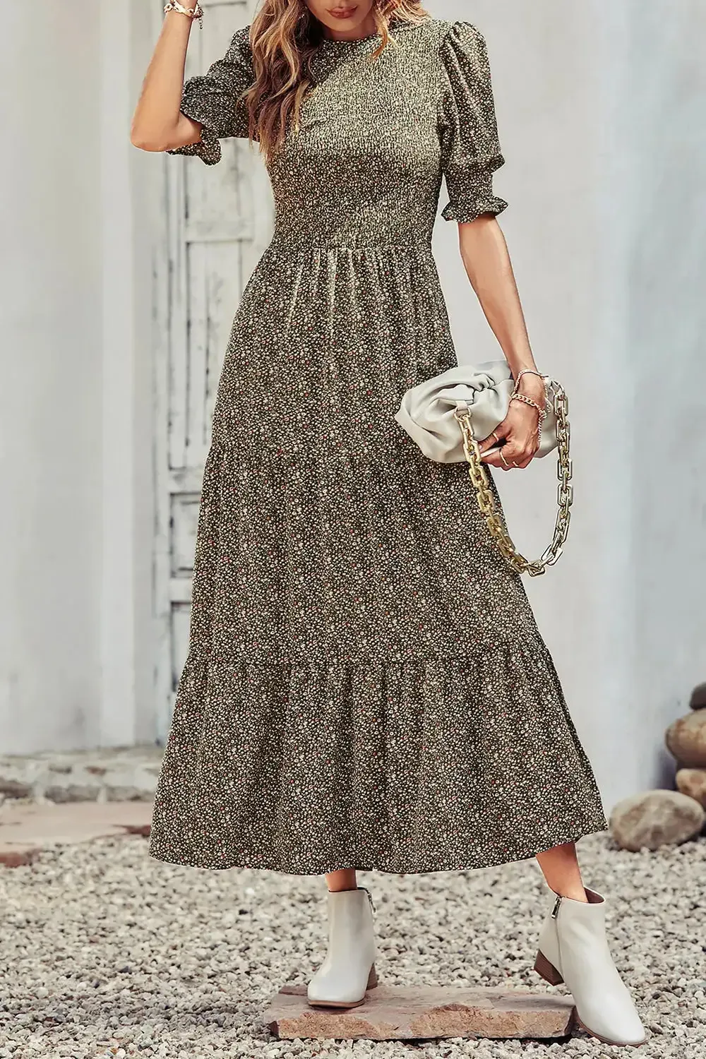 Summer Ruffle Bohemian Tiered Smocked Maxi Dress