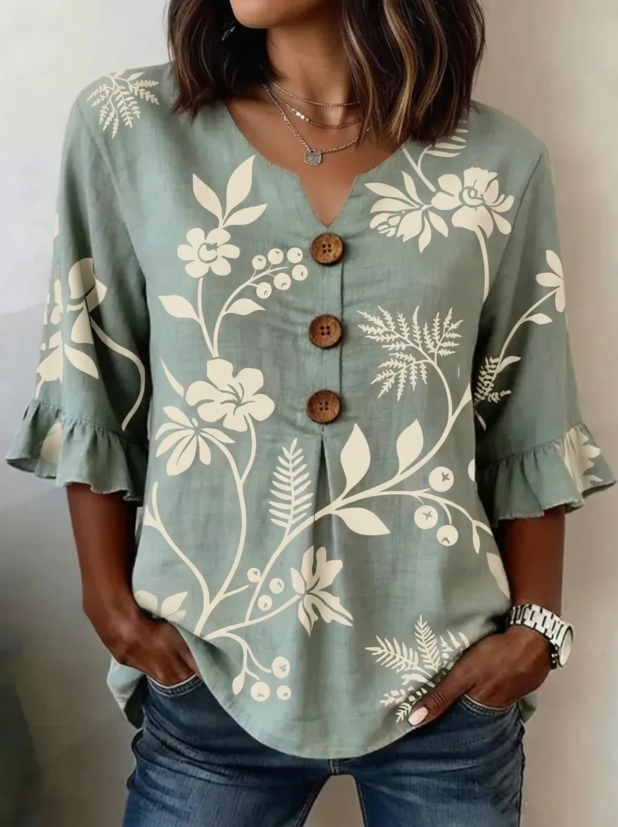 Women's Nashville Botanical Floral Printed Button-Down Top