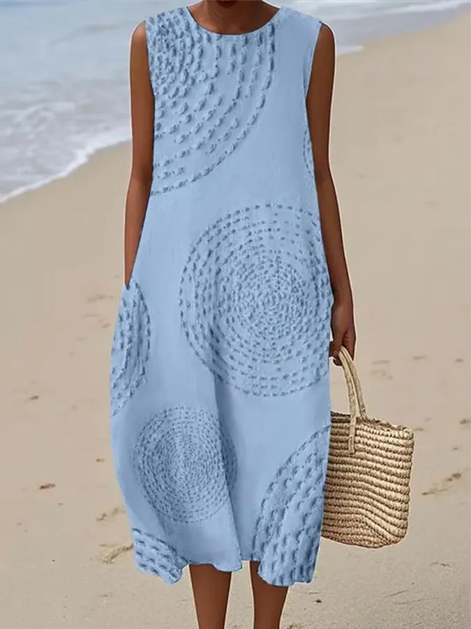 Women'S Round Neck Sleeveless Color-Block Printed Dress