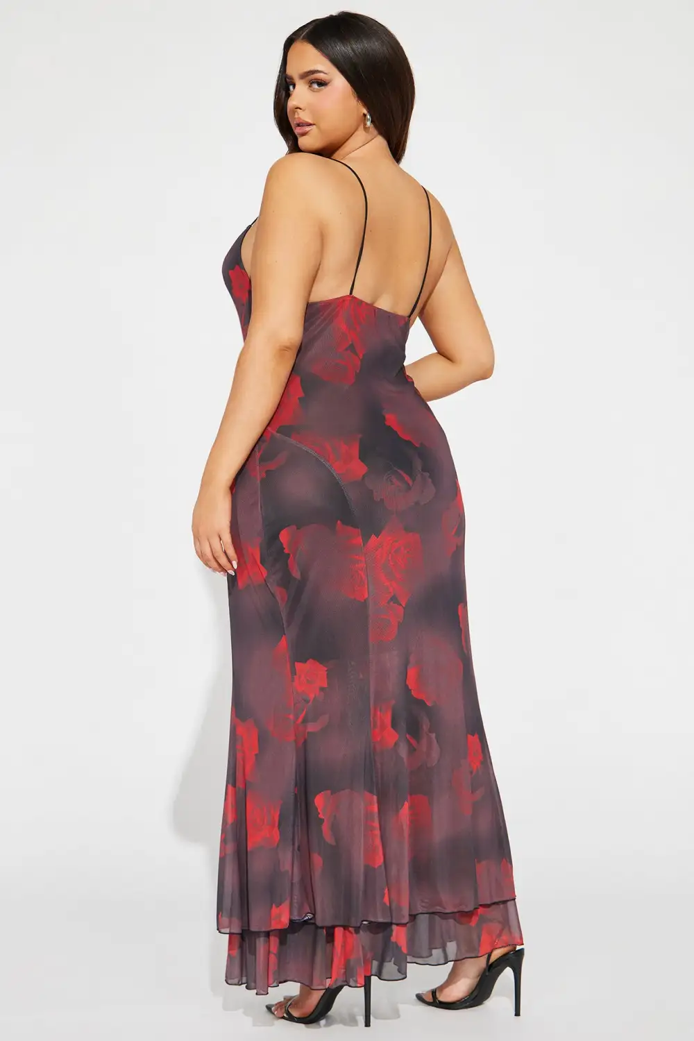 Ryleigh Printed Mesh Maxi Dress - Burgundy