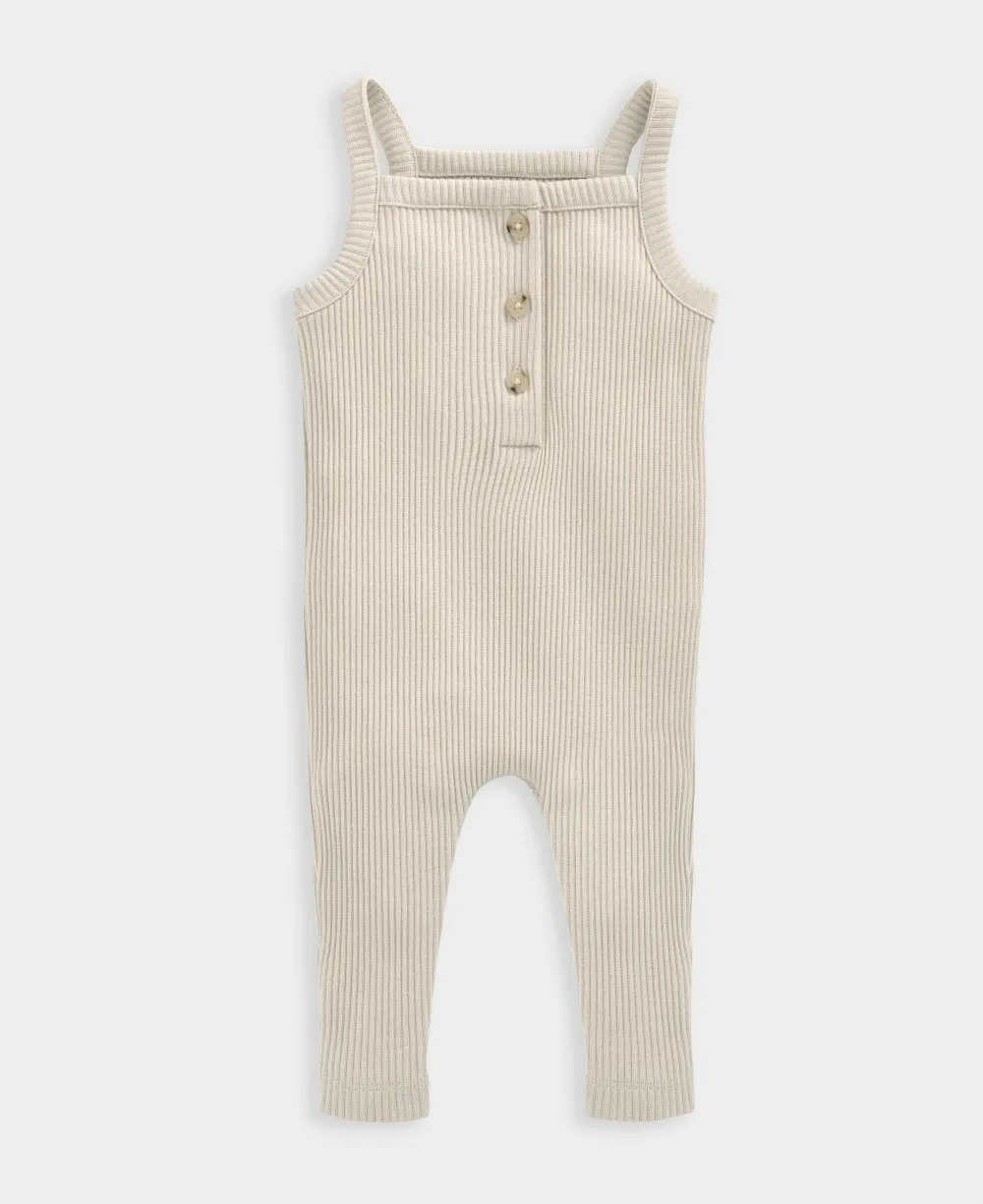 Ribbed Dungarees & Bodysuit Outfit Set - Oatmeal