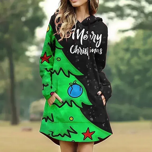 Reindeer letter Masquerade Hoodie Pullover Women's Christmas Christmas Carnival Masquerade Adults' Christmas New Year Eve Polyester Top
