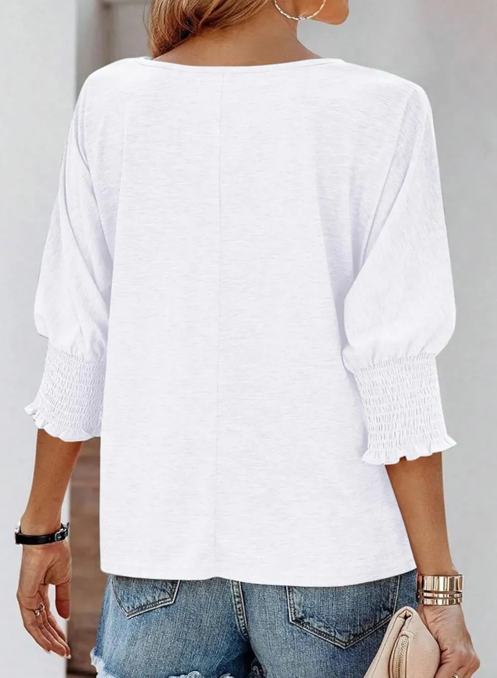 Dokotoo Women's 2024 Fashion Tops 3/4 Sleeve T-Shirts Cute Crewneck Basic Business Tees Blouses
