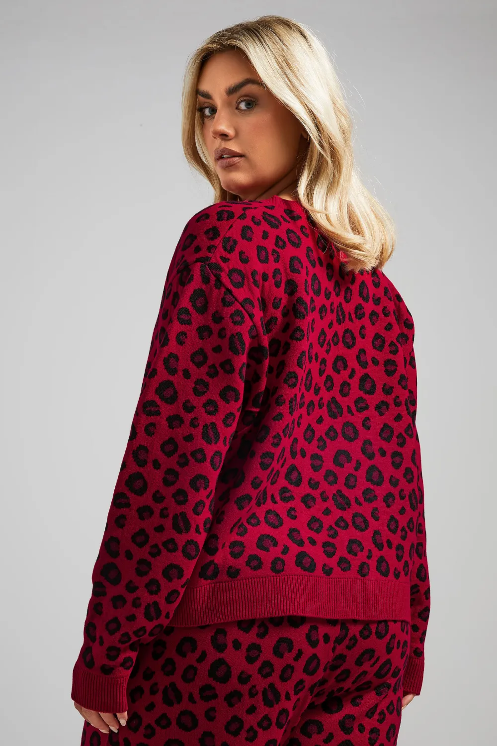 LIMITED COLLECTION Curve Burgundy Red Fairisle Knitted Cardigan