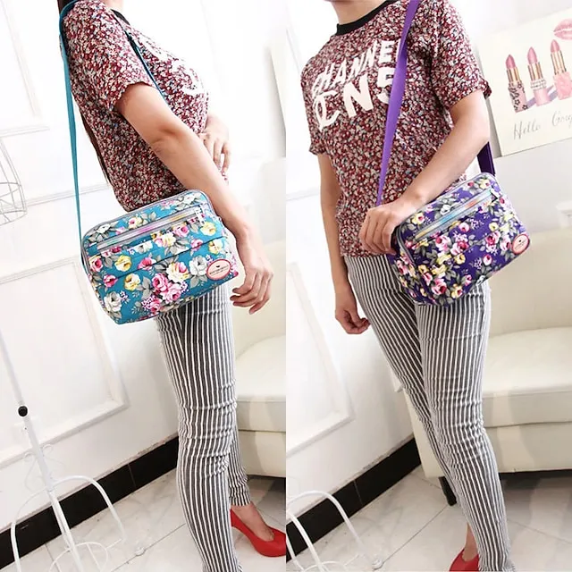Women's Crossbody Bag Shoulder Bag Hobo Bag Canvas Shopping Daily Zipper Flower Large Capacity Foldable Lightweight Flower Black Red Blue