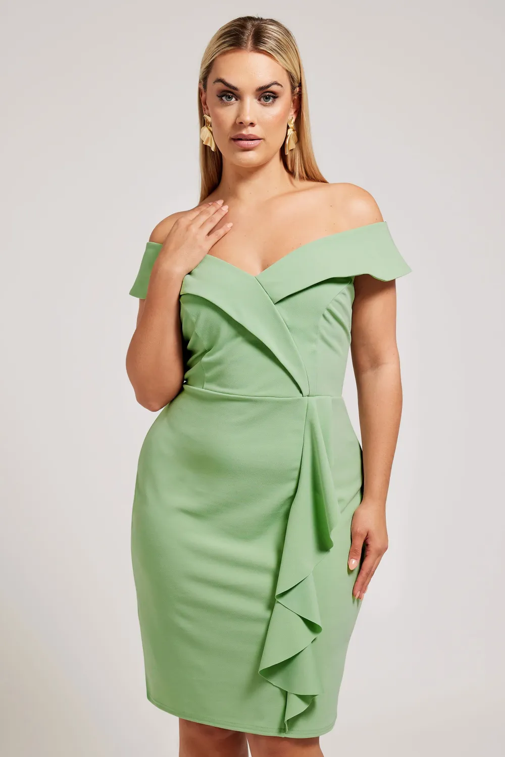 YOURS LONDON Curve Sage Green Tuxedo Style Ruffle Dress