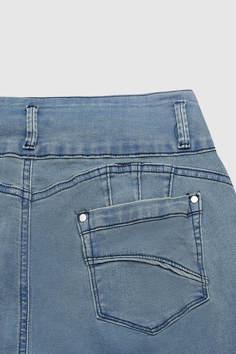 Button Up Raw Hem Mid Rise Flare Jeans