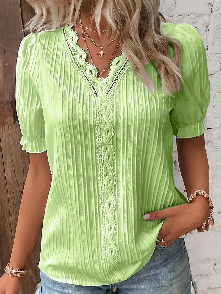 Limited Stock🛒49%OFF🔥V Neck Plain Lace Elegant Shirt