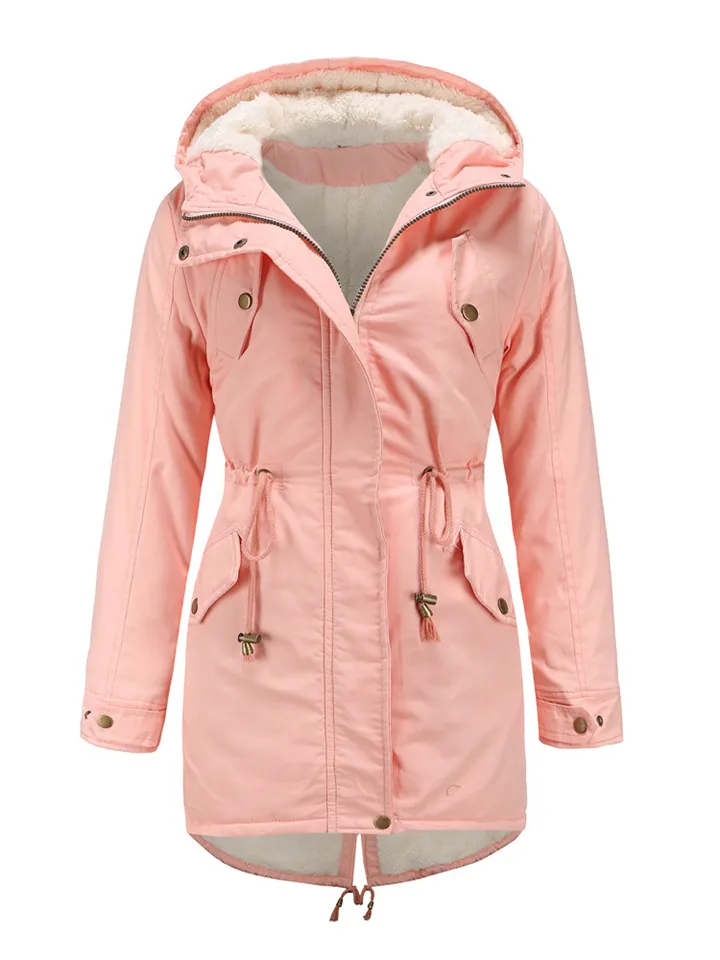 Women's Winter Jacket Winter Coat Parka Hoodie Jacket Outdoor Work Daily Winter Fall Regular Coat Regular Fit Windproof Warm Casual Jacket Long Sleeve Solid Color Full Zip Fleece Lined Navy Green