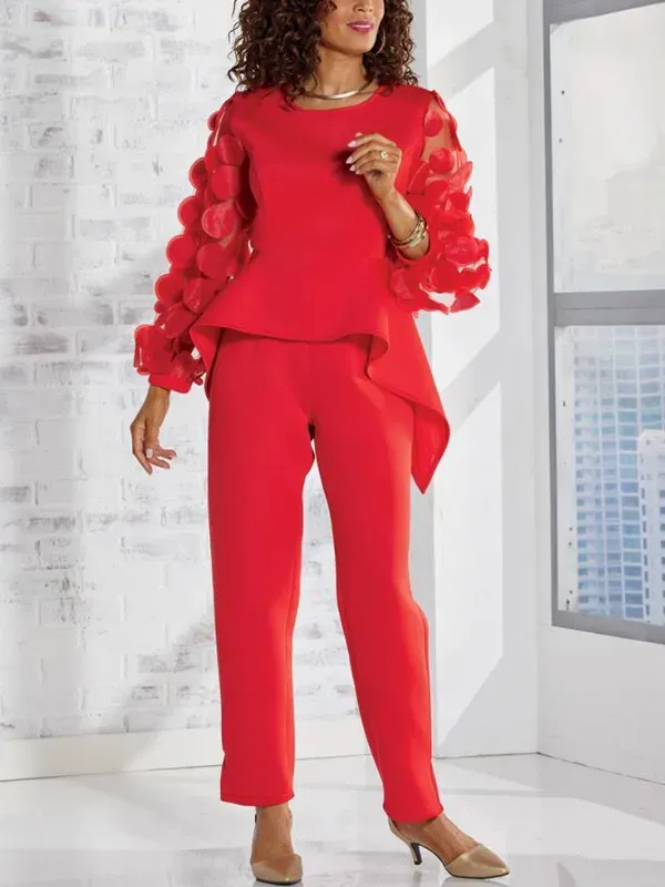 Round Neck Solid Color Long-sleeved Top And Trousers Suit