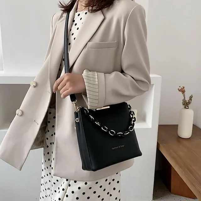 Women's Crossbody Bag PU Leather Daily Holiday Chain Large Capacity Waterproof Breathable Solid Color Black Blue Green