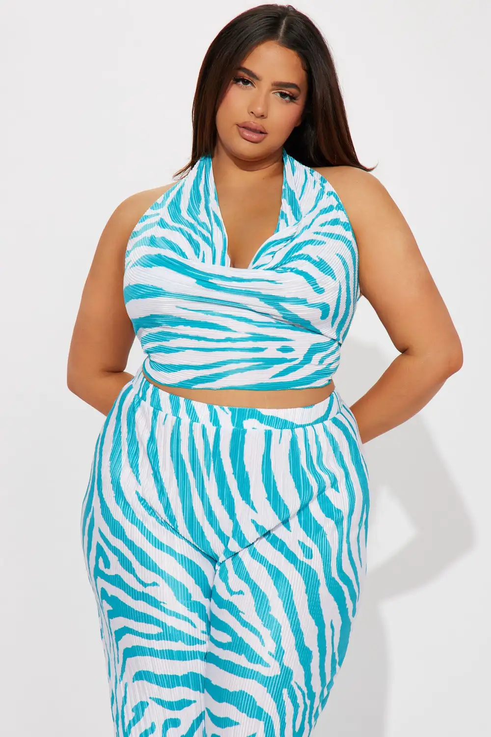 Always Around Plisse Pant Set - Aqua