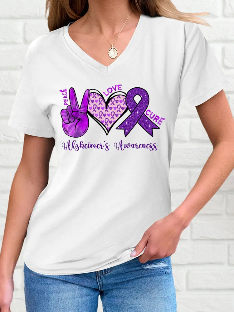 Peace Love and Cure Alzheimer's Awareness Print T-Shirt
