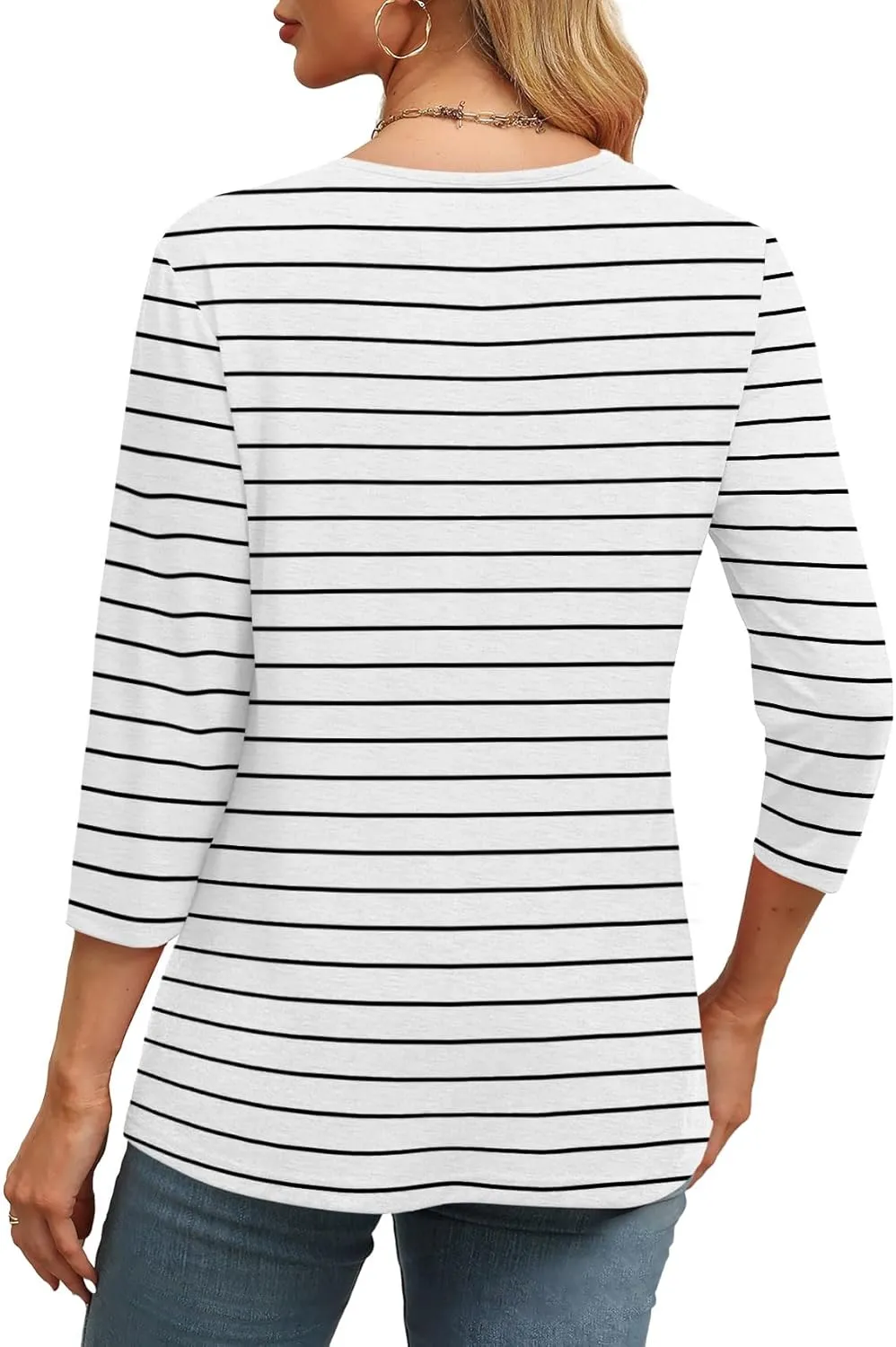 ⏰Hot Sale-Women's V Neck 3/4 Long Sleeve Tops Loose Fit Blouse