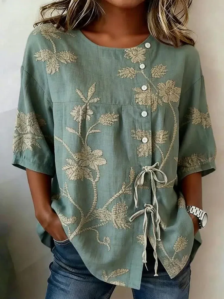 Women'S Floral Art Printed Casual Shirt