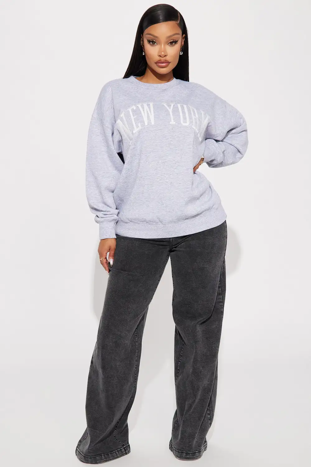 New York Embroidered Screen Sweatshirt - Heather Grey