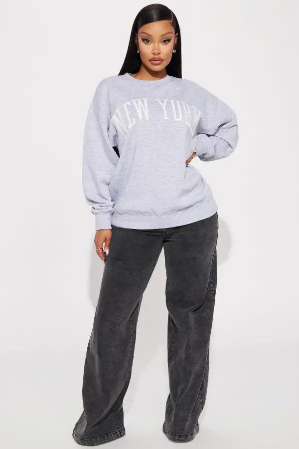 New York Embroidered Screen Sweatshirt - Heather Grey