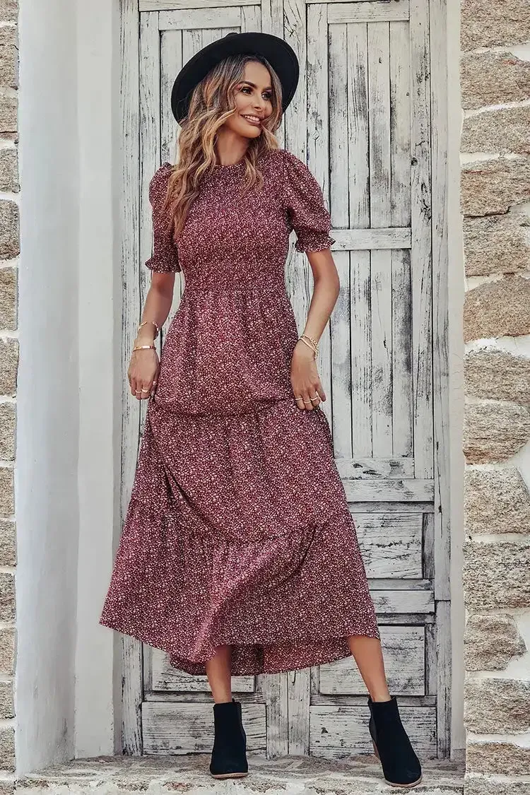 Summer Ruffle Bohemian Tiered Smocked Maxi Dress