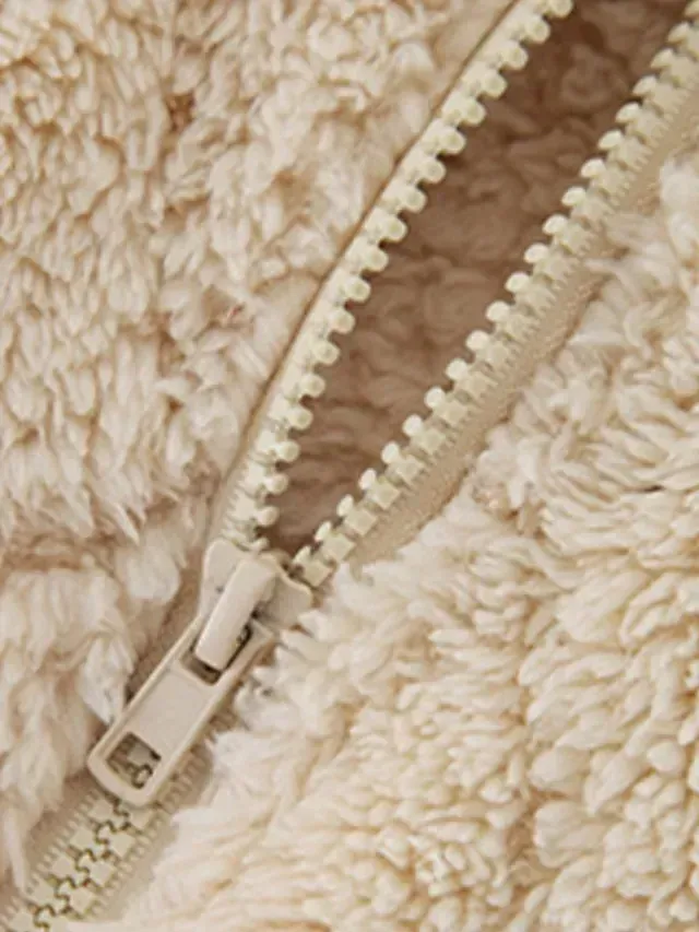 Women's Fleece Jacket Sherpa Jacket Teddy Coat Windproof Warm Outdoor Street Daily Wear Vacation Zipper Pocket Zipper Turndown Plush Modern Casual Street Style Plain Regular Fit Outerwear Long Sleeve