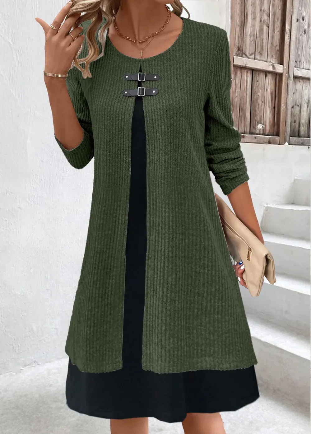 Light Grey Marl Fake 2in1 A Line Dress