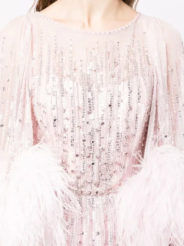 feather cuff sequin party ladies dress